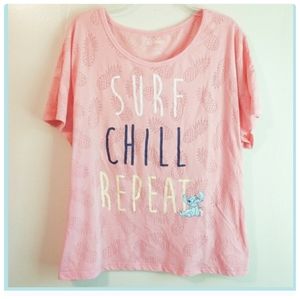 Disney STITCH Womens Size XL Pineapple Burnout T Shirt Surf Chill Repeat▪